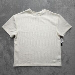 SAINTS STUDIO Shirt Mens 2XL White Geometric Knit Stretch Logo‎ Tee Crewneck